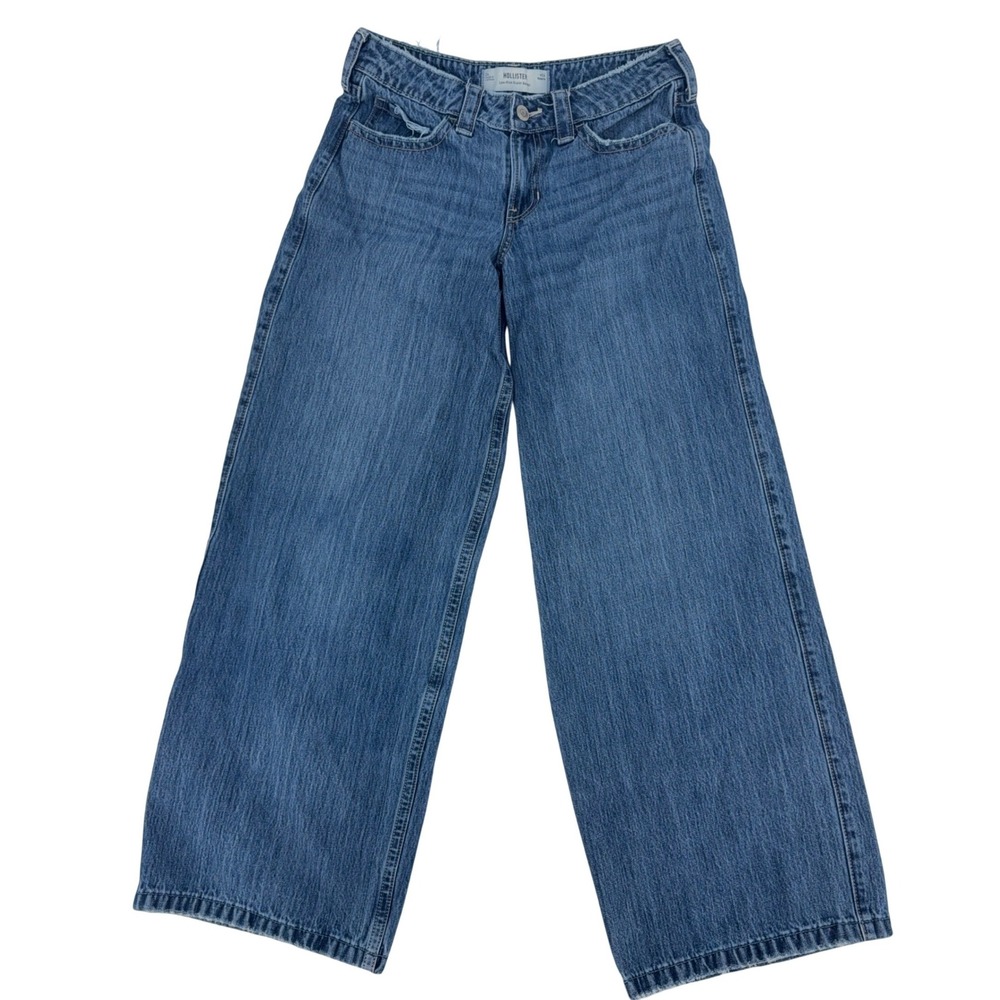 Hollister Super Baggy Jeans Womens 2R W26 Blue Low Rise Wide Leg Denim